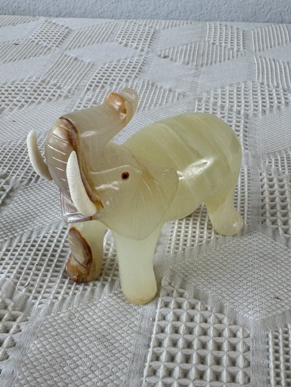 Hand Carved Onyx Elephant Figurine Natural Stone Decor Intricate Banded Details